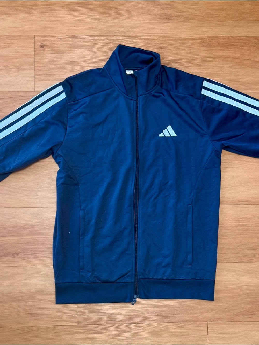 adidas Navy Track Jacket with White Stripe Accents